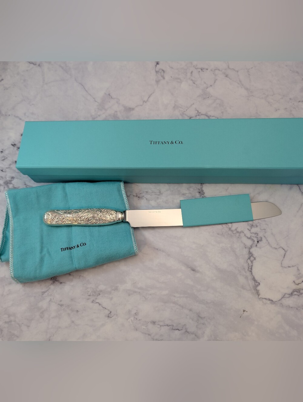 Tiffany & Co. Chrysanthemum Sterling Silver Cake Knife 12.5" w/ Box & Pouch .925